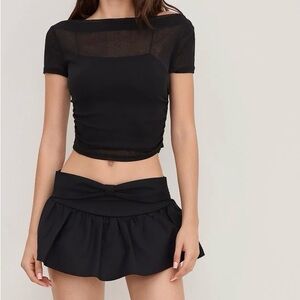Cider Black Sheer-Panel Crop Top